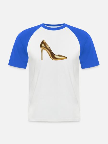 Goldenes Highheel-Print - Männer Baseball-T-Shirt - Weiß/Royalblau