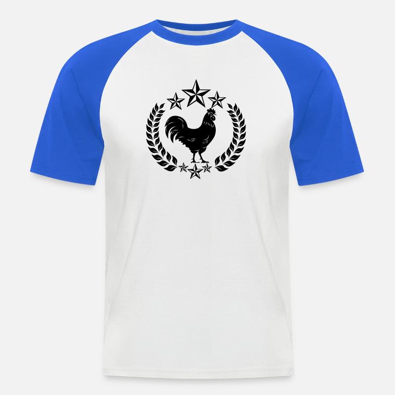 Schwarzer Hahn mit Lorbeerkranz - Männer Baseball-T-Shirt - Weiß/Royalblau