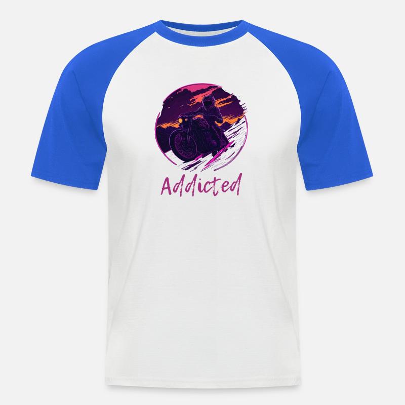 Synthwave Motorcycle Addicted - Männer Baseball-T-Shirt - Weiß/Royalblau