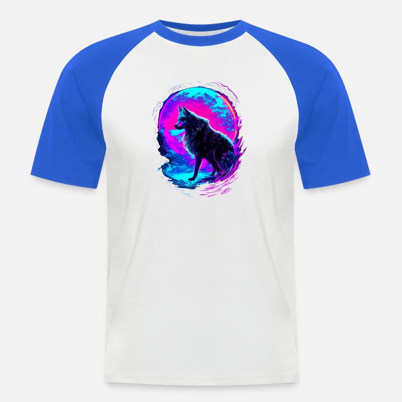 Wolf Neon Moon Synthwave - T-shirt baseball manches courtes Homme - blanc/bleu royal