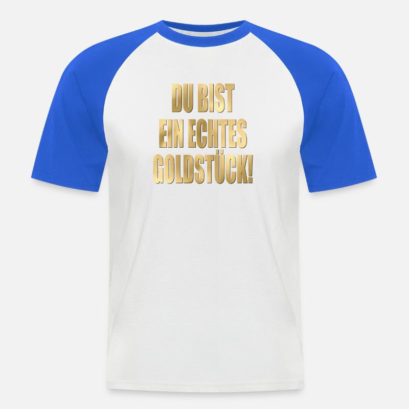 DANKESCHÖN GESCHENKE - KOMPLIMENTE GOLDSTÜCK - Männer Baseball-T-Shirt - Weiß/Royalblau