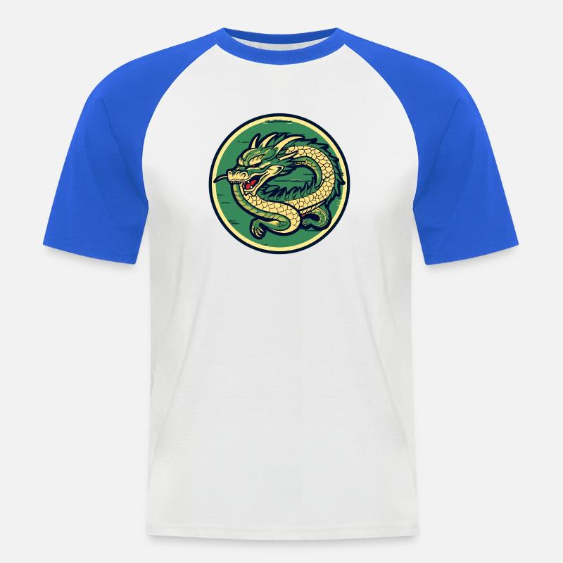Dragon Crest Circle Patch - Männer Baseball-T-Shirt - Weiß/Royalblau