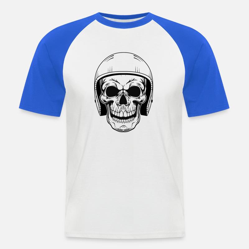 BIKER SCHÄDEL - Männer Baseball-T-Shirt - Weiß/Royalblau