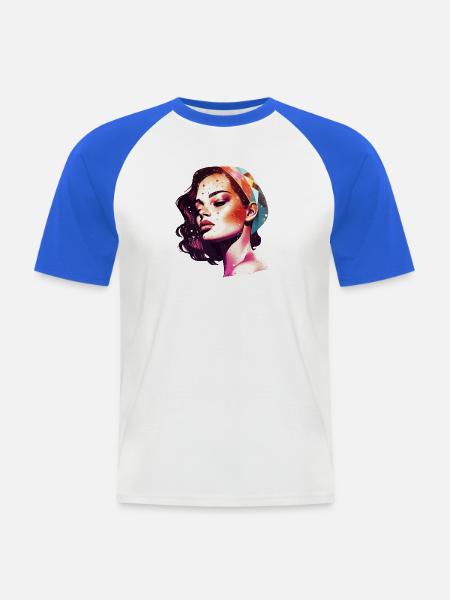 Lebendiges künstlerisches Frauenporträt - Männer Baseball-T-Shirt - Weiß/Royalblau