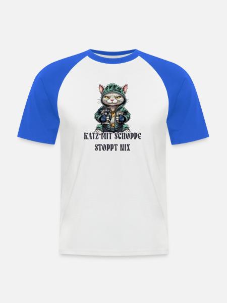 Apfelwein und Katzen Design - Männer Baseball-T-Shirt - Weiß/Royalblau