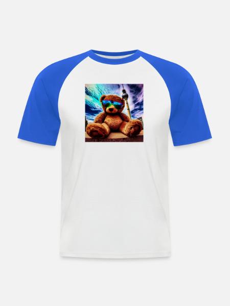 Teddy in Berlin II - Männer Baseball-T-Shirt - Weiß/Royalblau