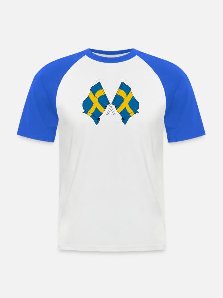 Deux drapeaux Suède - T-shirt baseball manches courtes Homme - blanc/bleu royal