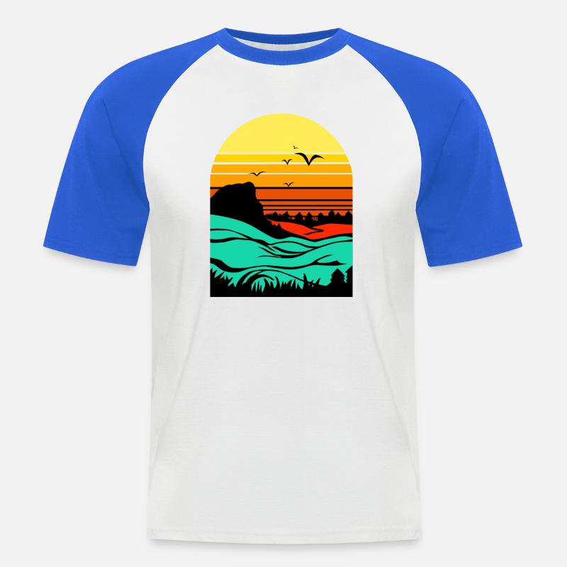 Abendrot - Männer Baseball-T-Shirt - Weiß/Royalblau