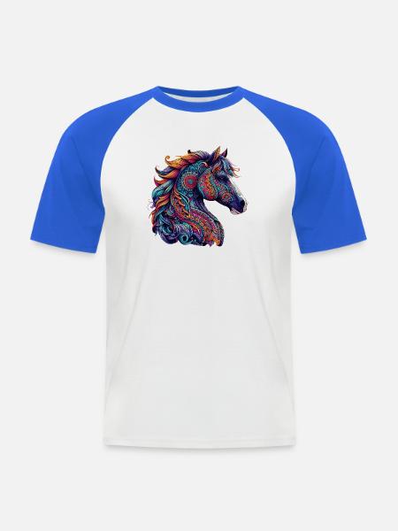 Pferd mit Mandalas verziert - Männer Baseball-T-Shirt - Weiß/Royalblau