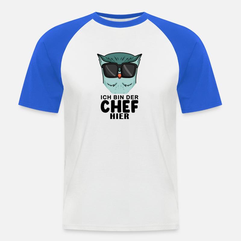 Chef Spruch mit Eule Motiv - Männer Baseball-T-Shirt - Weiß/Royalblau