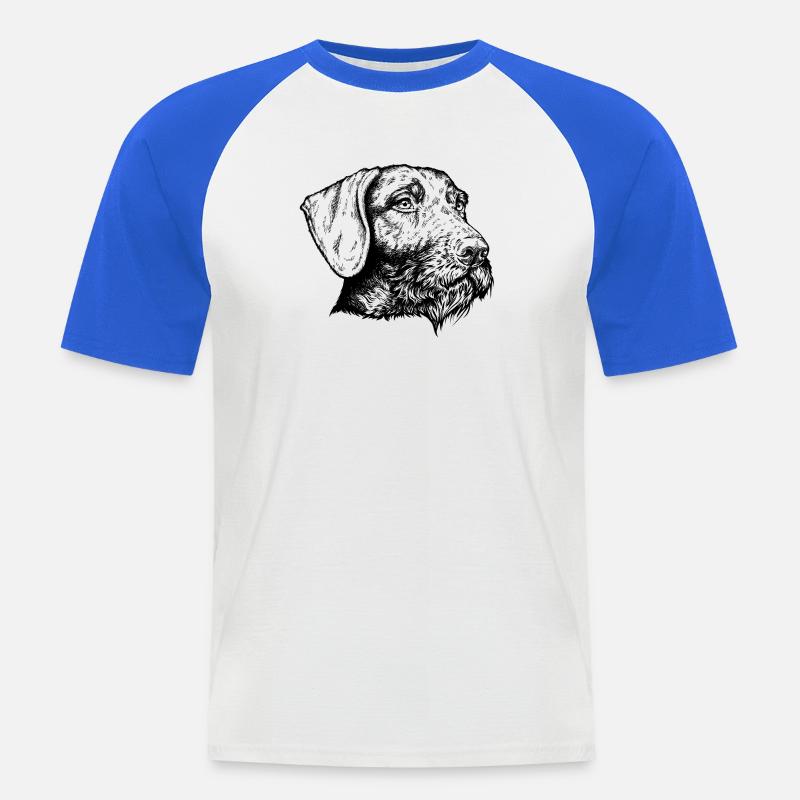 Deutsch Drahthaar Portrait - Männer Baseball-T-Shirt - Weiß/Royalblau