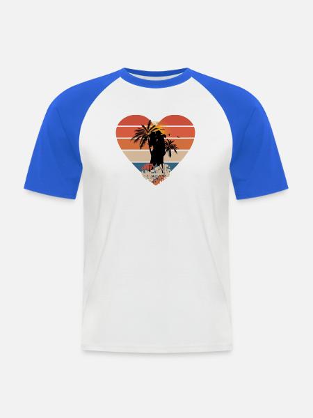 Sonnenuntergang LiebesKuss Herzdesign - Männer Baseball-T-Shirt - Weiß/Royalblau