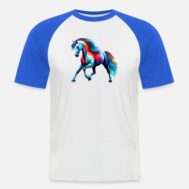 Pferd - Männer Baseball-T-Shirt - Weiß/Royalblau