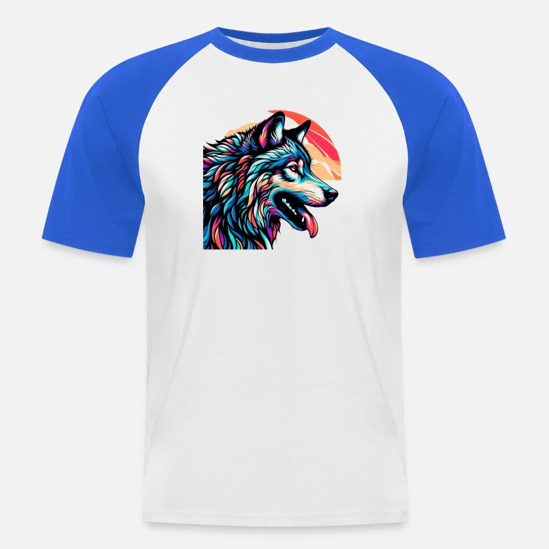 Wolf - Männer Baseball-T-Shirt - Weiß/Royalblau