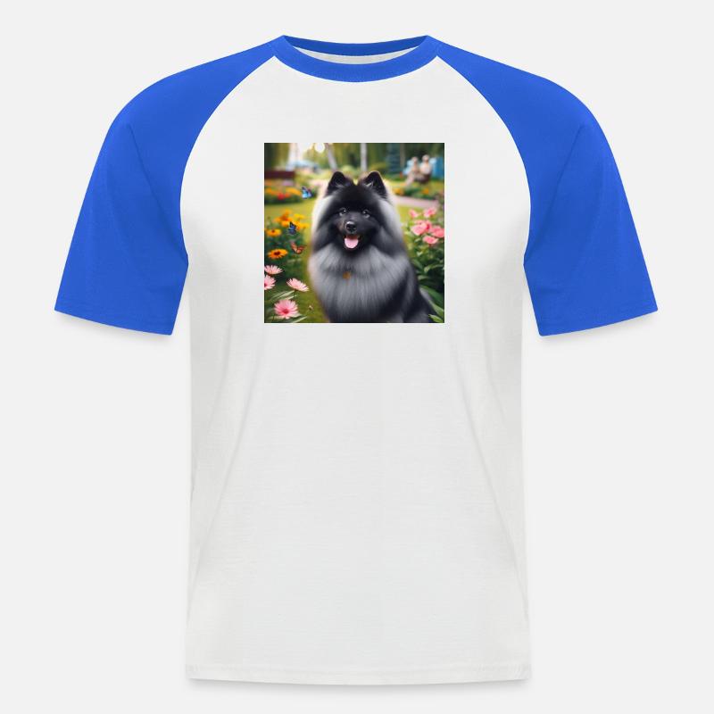 Wolspitz Keeshond - Maglia da baseball a manica corta da uomo - bianco/blu royal