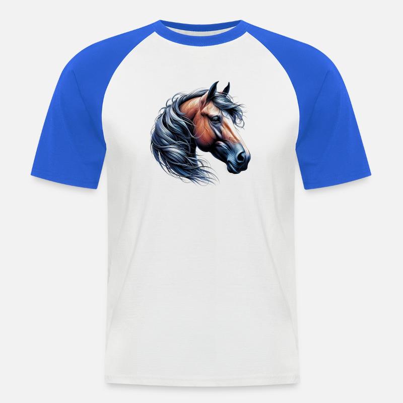 Pferd - Männer Baseball-T-Shirt - Weiß/Royalblau