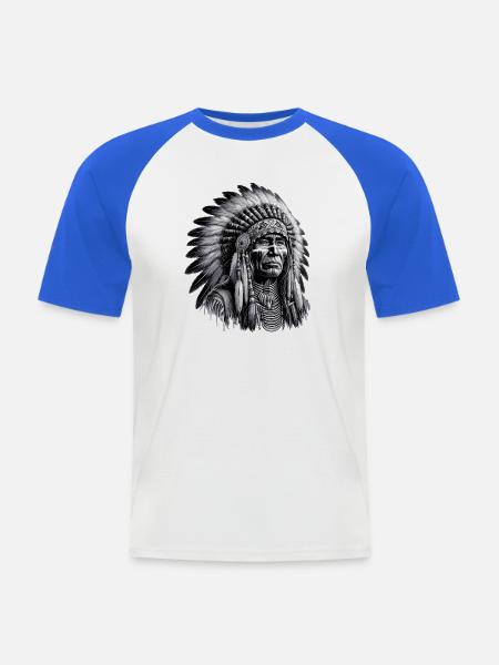 Indiano d'America Pellerossa Americano - Maglia da baseball a manica corta da uomo - bianco/blu royal