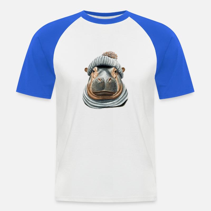 Hippopotamus Bobble Hat - Men's Baseball T-Shirt - white/royal blue