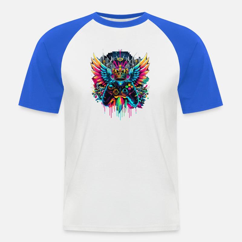 Gaming König Controller Flügel Graffiti - Männer Baseball-T-Shirt - Weiß/Royalblau