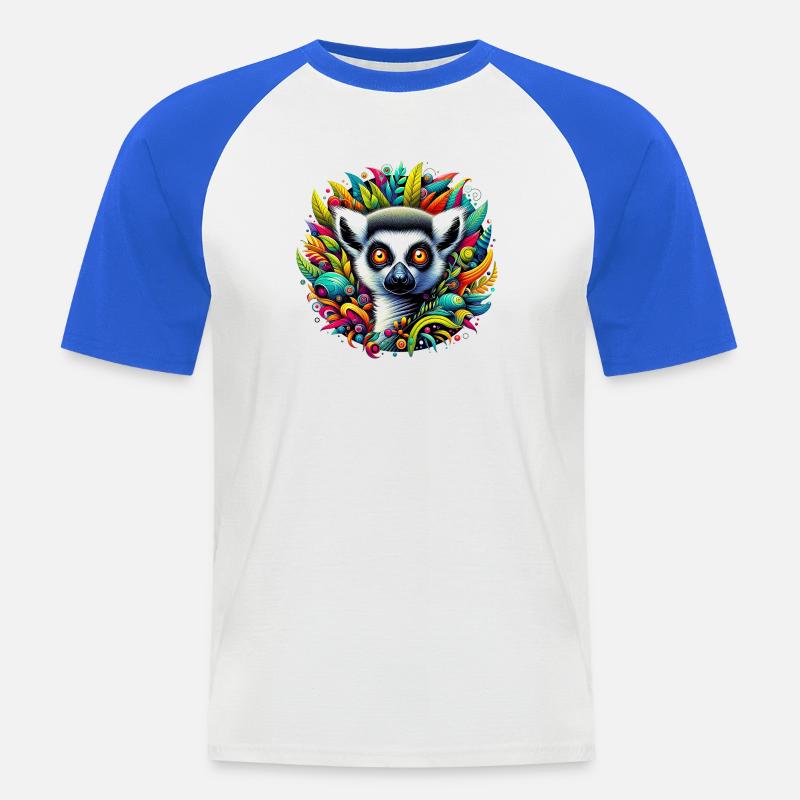 Lemur - Männer Baseball-T-Shirt - Weiß/Royalblau