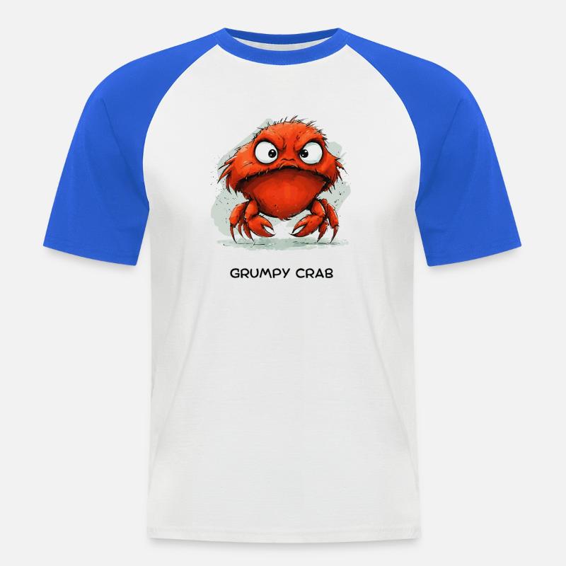 Grumpy Crab - Mürrische Cartoon Krabbe Design - Männer Baseball-T-Shirt - Weiß/Royalblau