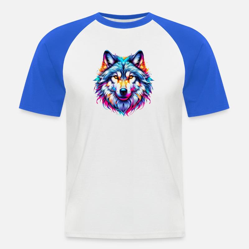Wolf - Männer Baseball-T-Shirt - Weiß/Royalblau