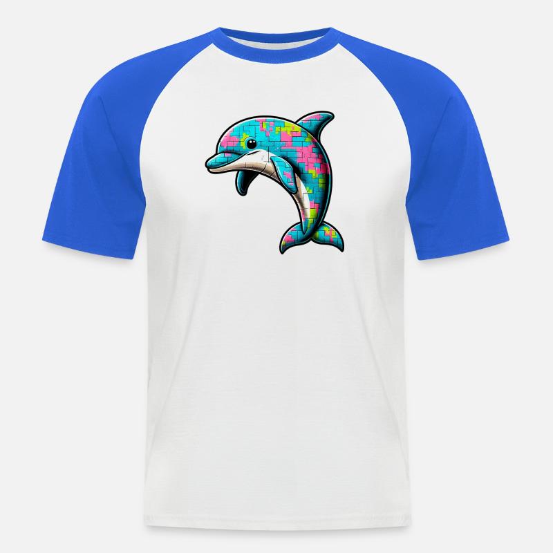 Delfin - Männer Baseball-T-Shirt - Weiß/Royalblau