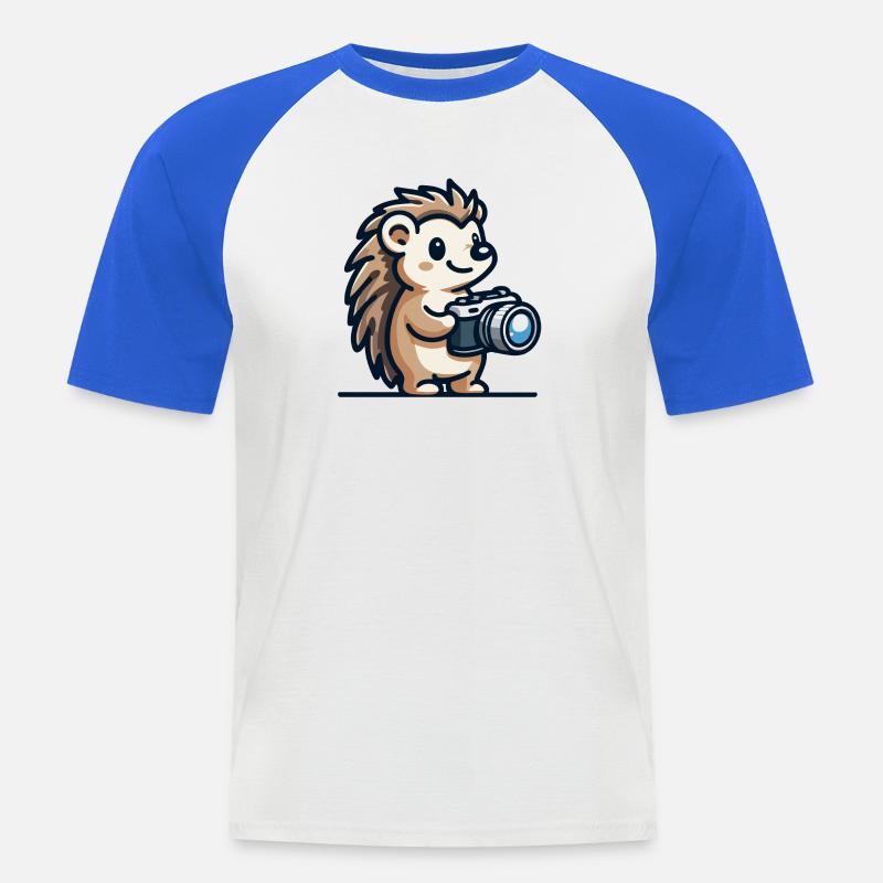 Schnappschuss-Igel: Der Shutterbug-Kumpel - Männer Baseball-T-Shirt - Weiß/Royalblau