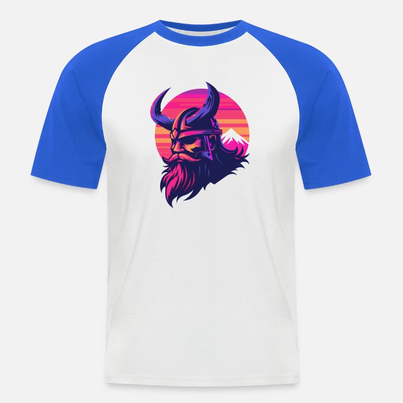 Wikinger Synthwave 3 - Männer Baseball-T-Shirt - Weiß/Royalblau
