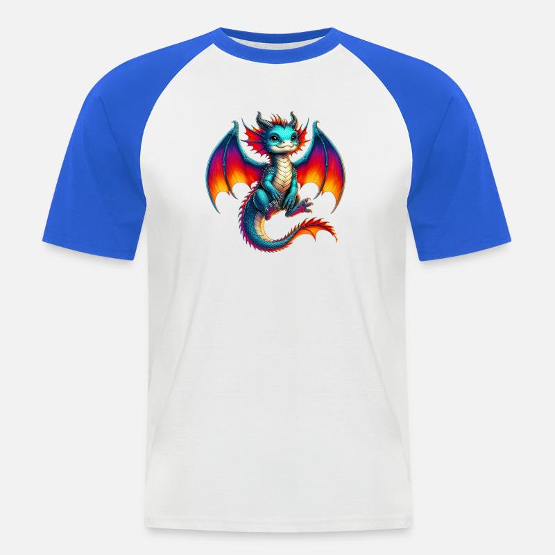 Drache - Männer Baseball-T-Shirt - Weiß/Royalblau