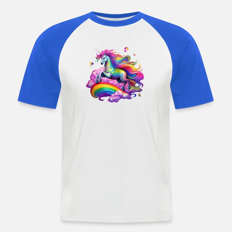 Fee Regenbogen Einhorn - Männer Baseball-T-Shirt - Weiß/Royalblau