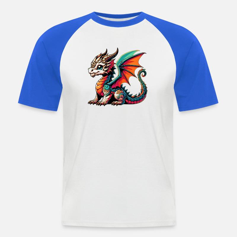Drache - Männer Baseball-T-Shirt - Weiß/Royalblau