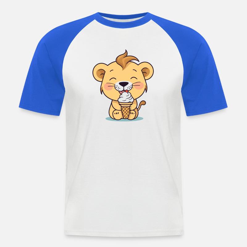 Löwe isst eis - Männer Baseball-T-Shirt - Weiß/Royalblau