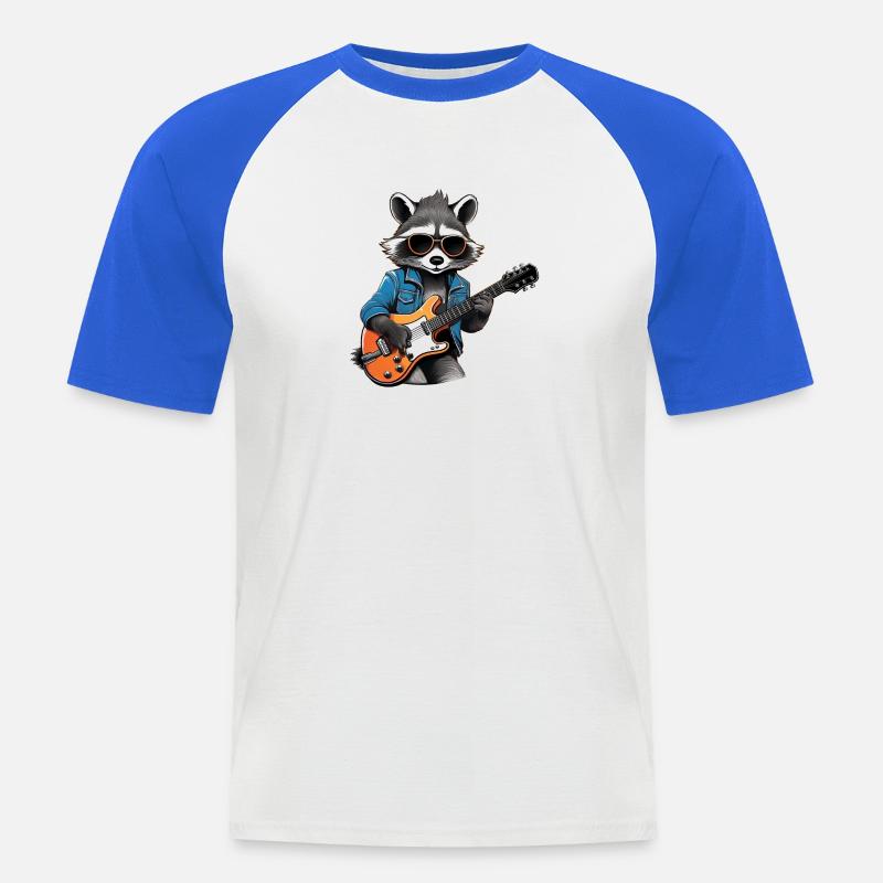 Stylischer Waschbär mit E-Gitarre - Männer Baseball-T-Shirt - Weiß/Royalblau