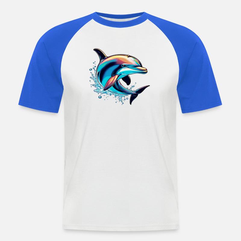 Delfin - Männer Baseball-T-Shirt - Weiß/Royalblau