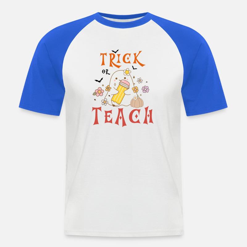 Halloween-Lehrer austricksen oder unterrichten - Männer Baseball-T-Shirt - Weiß/Royalblau