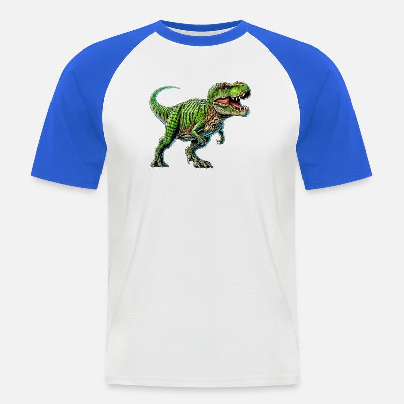 Dinosaurier - Männer Baseball-T-Shirt - Weiß/Royalblau