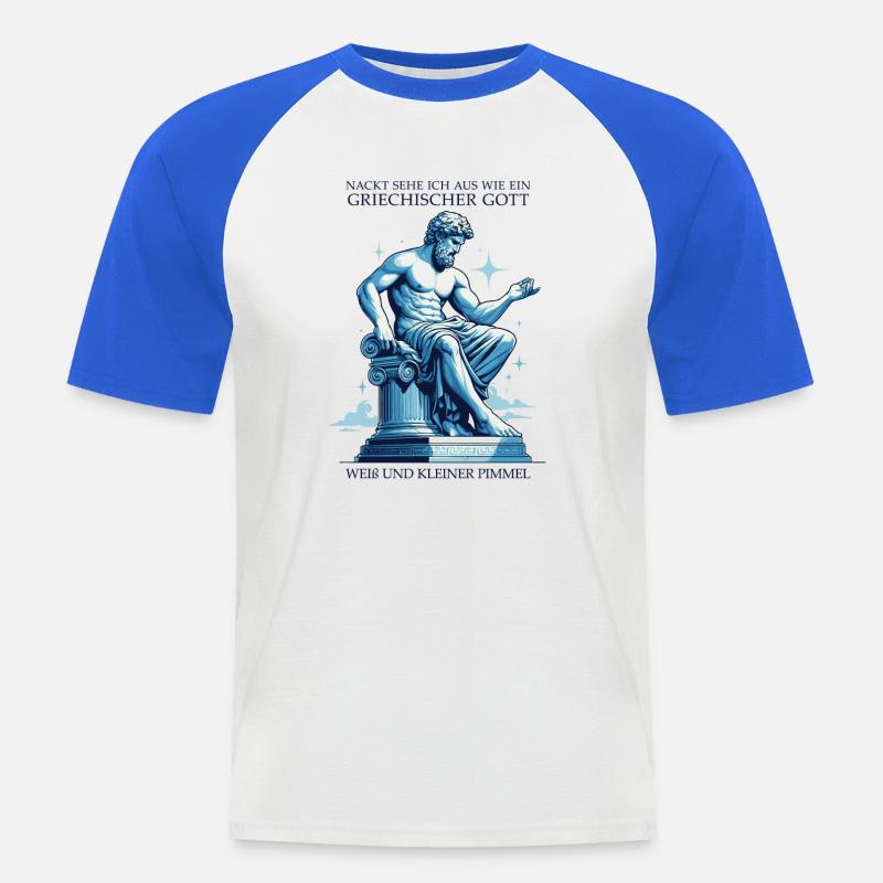 Dio greco con un piccolo cazzo - Maglia da baseball a manica corta da uomo - bianco/blu royal