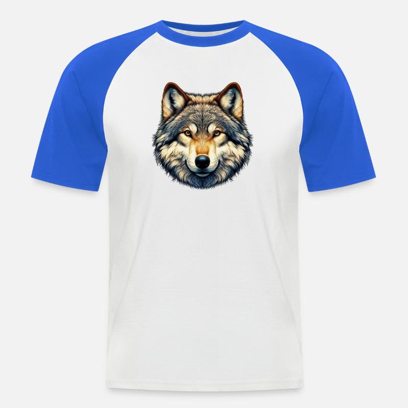 Wolf - Männer Baseball-T-Shirt - Weiß/Royalblau