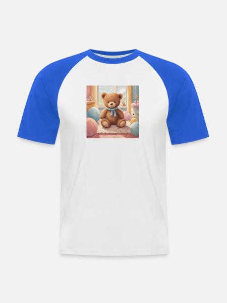 Teddybär Poster, Baby, Kind, Säugling - Männer Baseball-T-Shirt - Weiß/Royalblau