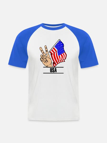 Flag USA peace sign text USA - Men's Baseball T-Shirt - white/royal blue