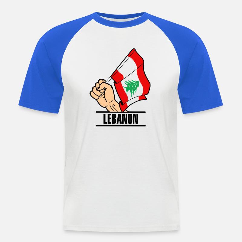 Flagge Libanon faust text LIBANON - Männer Baseball-T-Shirt - Weiß/Royalblau