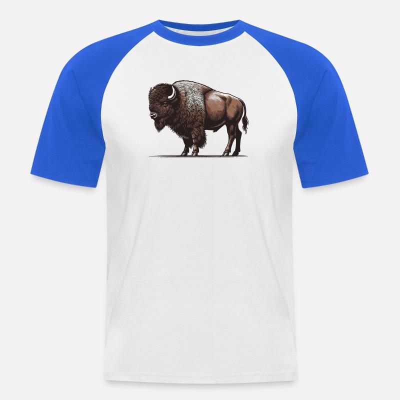 Bison - Männer Baseball-T-Shirt - Weiß/Royalblau