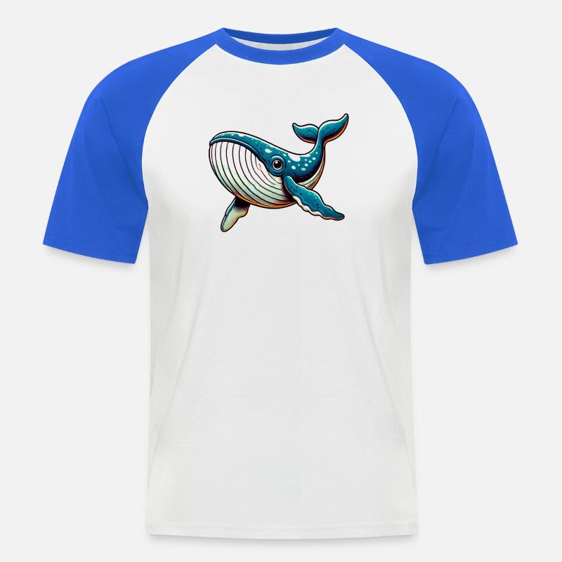 Balena - Maglia da baseball a manica corta da uomo - bianco/blu royal