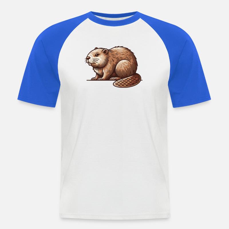 Biber - Männer Baseball-T-Shirt - Weiß/Royalblau