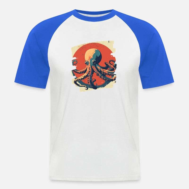 Kraken Oktopus - Männer Baseball-T-Shirt - Weiß/Royalblau