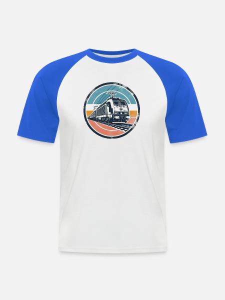 E-Lok mit Güterzug - Männer Baseball-T-Shirt - Weiß/Royalblau