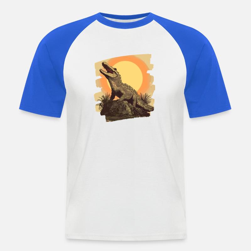 Krokodil Retro - Männer Baseball-T-Shirt - Weiß/Royalblau