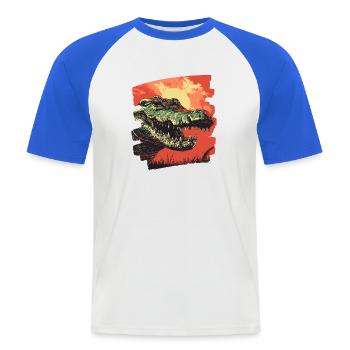 Krokodil - Männer Baseball-T-Shirt - Weiß/Royalblau - Vorne