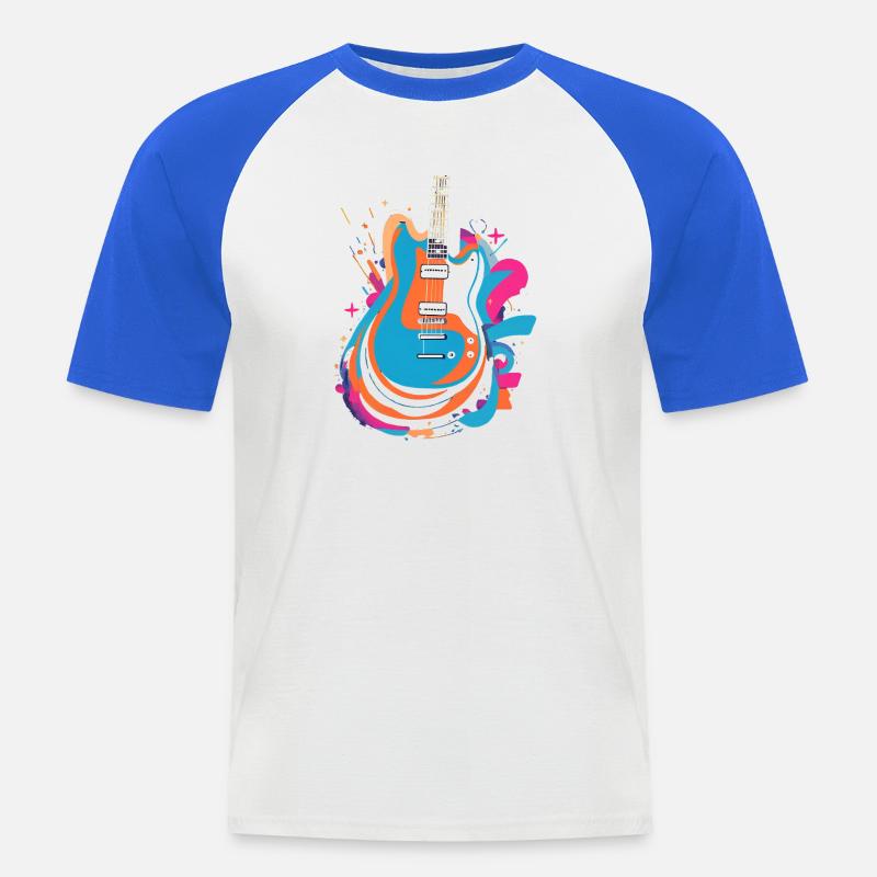 Bunte E-Gitarre - Männer Baseball-T-Shirt - Weiß/Royalblau